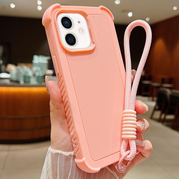 Custodia per telefono antiurto ibrida in TPU e PC a tinta unita con cinturino da polso, For iPhone 13, For iPhone 12 / 12 Pro, For iPhone 11