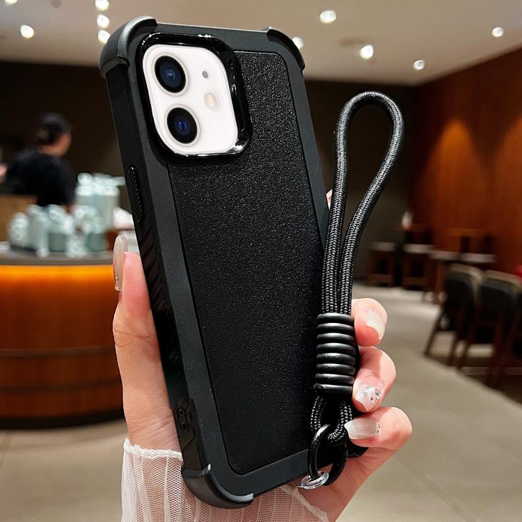 Custodia per telefono antiurto ibrida in TPU e PC a tinta unita con cinturino da polso, For iPhone 13, For iPhone 12 / 12 Pro, For iPhone 11