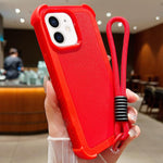Custodia per telefono antiurto ibrida in TPU e PC a tinta unita con cinturino da polso, For iPhone 13, For iPhone 12 / 12 Pro, For iPhone 11