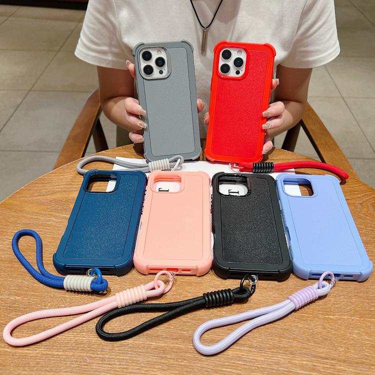 Custodia per telefono antiurto ibrida in TPU e PC a tinta unita con cinturino da polso, For iPhone 13, For iPhone 12 / 12 Pro, For iPhone 11