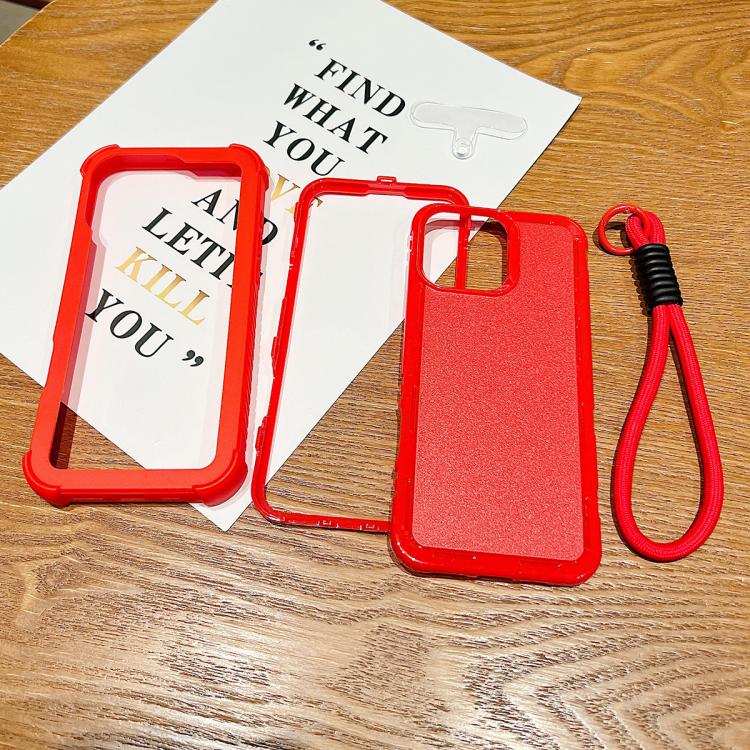 Custodia per telefono antiurto ibrida in TPU e PC a tinta unita con cinturino da polso, For iPhone 13, For iPhone 12 / 12 Pro, For iPhone 11