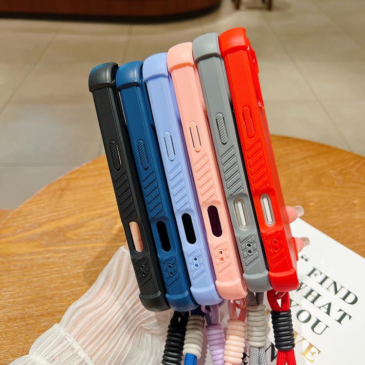 Custodia per telefono antiurto ibrida in TPU e PC a tinta unita con cinturino da polso, For iPhone 14 Plus, For iPhone 14, For iPhone 14 Pro, For iPhone 14 Pro Max