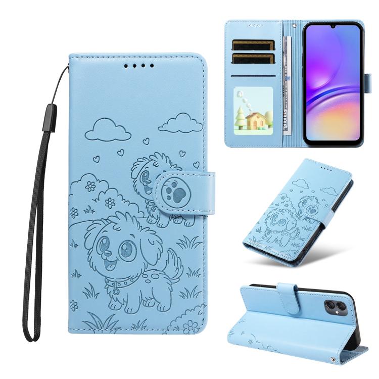 Portafoglio in pelle con protezione RFID e ciondolo a forma di cuore in rilievo con cane., For Galaxy A55 5G, For Galaxy A35 5G, For Galaxy A05, For Galaxy A05s
