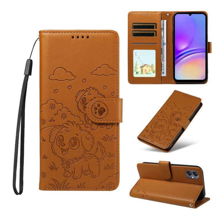 Portafoglio in pelle con protezione RFID e ciondolo a forma di cuore in rilievo con cane., For Galaxy A55 5G, For Galaxy A35 5G, For Galaxy A05, For Galaxy A05s