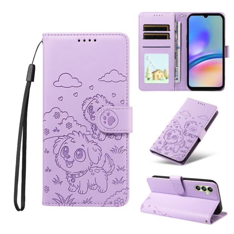 Portafoglio in pelle con protezione RFID e ciondolo a forma di cuore in rilievo con cane., For Galaxy A55 5G, For Galaxy A35 5G, For Galaxy A05, For Galaxy A05s