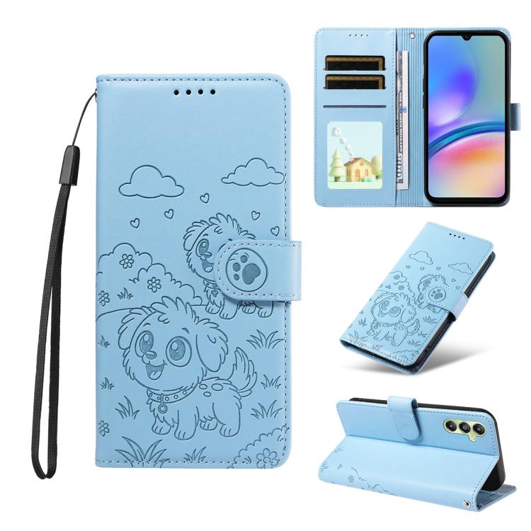 Portafoglio in pelle con protezione RFID e ciondolo a forma di cuore in rilievo con cane., For Galaxy A55 5G, For Galaxy A35 5G, For Galaxy A05, For Galaxy A05s