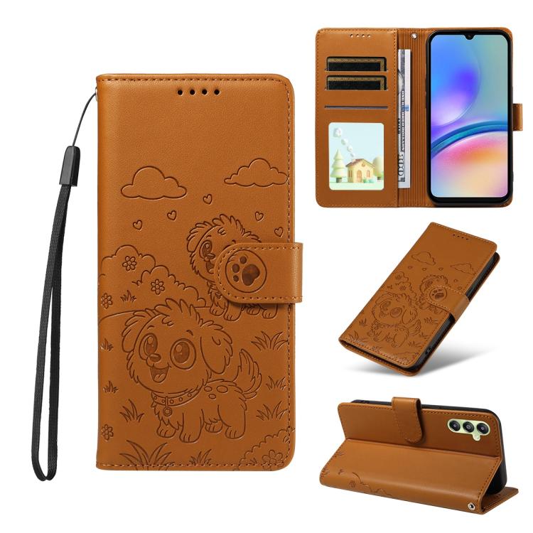 Portafoglio in pelle con protezione RFID e ciondolo a forma di cuore in rilievo con cane., For Galaxy A55 5G, For Galaxy A35 5G, For Galaxy A05, For Galaxy A05s