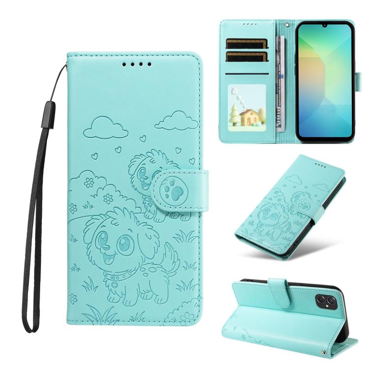 Portafoglio in pelle con protezione RFID e ciondolo a forma di cuore in rilievo con cane., For Galaxy A06 / A07, For Galaxy A56 5G, For Galaxy A36 5G, For Galaxy A15 4G / 5G