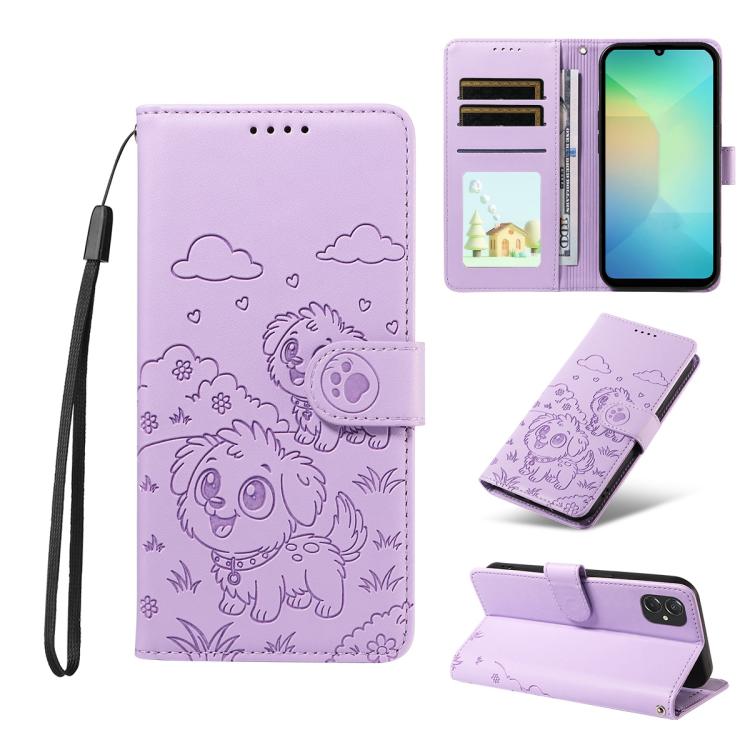 Portafoglio in pelle con protezione RFID e ciondolo a forma di cuore in rilievo con cane., For Galaxy A06 / A07, For Galaxy A56 5G, For Galaxy A36 5G, For Galaxy A15 4G / 5G