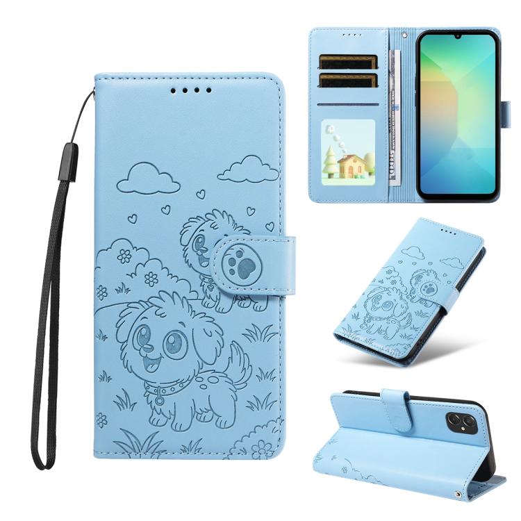 Portafoglio in pelle con protezione RFID e ciondolo a forma di cuore in rilievo con cane., For Galaxy A06 / A07, For Galaxy A56 5G, For Galaxy A36 5G, For Galaxy A15 4G / 5G