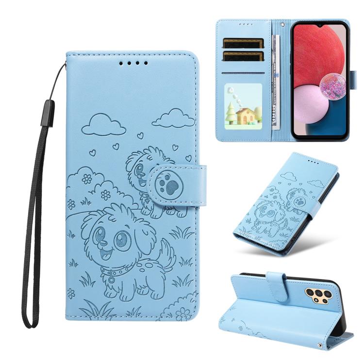 Portafoglio in pelle con protezione RFID e ciondolo a forma di cuore in rilievo con cane., For Galaxy A14 4G / 5G, For Galaxy A34 5G, For Galaxy A54 5G, For Galaxy A13 4G / 5G