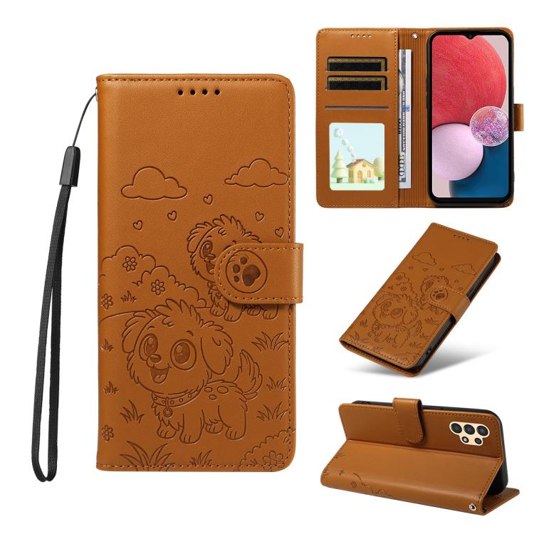 Portafoglio in pelle con protezione RFID e ciondolo a forma di cuore in rilievo con cane., For Galaxy A14 4G / 5G, For Galaxy A34 5G, For Galaxy A54 5G, For Galaxy A13 4G / 5G