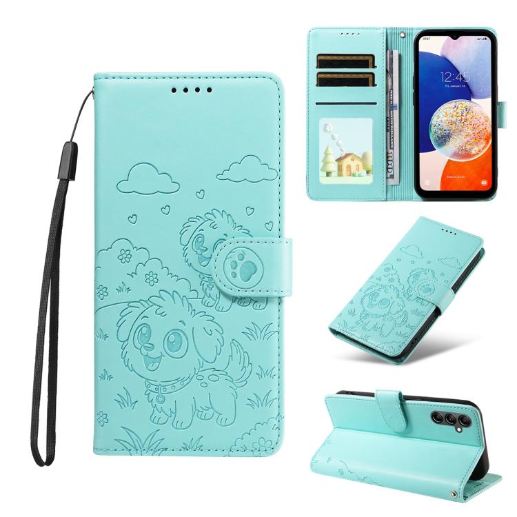 Portafoglio in pelle con protezione RFID e ciondolo a forma di cuore in rilievo con cane., For Galaxy A14 4G / 5G, For Galaxy A34 5G, For Galaxy A54 5G, For Galaxy A13 4G / 5G