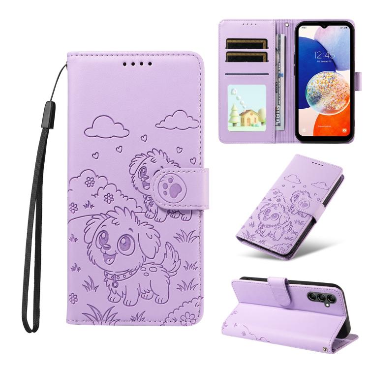 Portafoglio in pelle con protezione RFID e ciondolo a forma di cuore in rilievo con cane., For Galaxy A14 4G / 5G, For Galaxy A34 5G, For Galaxy A54 5G, For Galaxy A13 4G / 5G