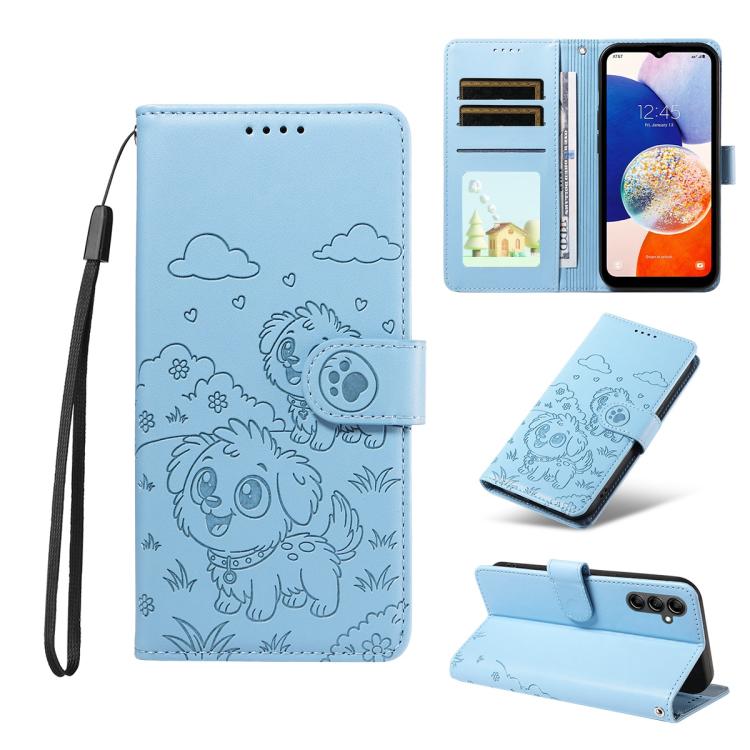 Portafoglio in pelle con protezione RFID e ciondolo a forma di cuore in rilievo con cane., For Galaxy A14 4G / 5G, For Galaxy A34 5G, For Galaxy A54 5G, For Galaxy A13 4G / 5G