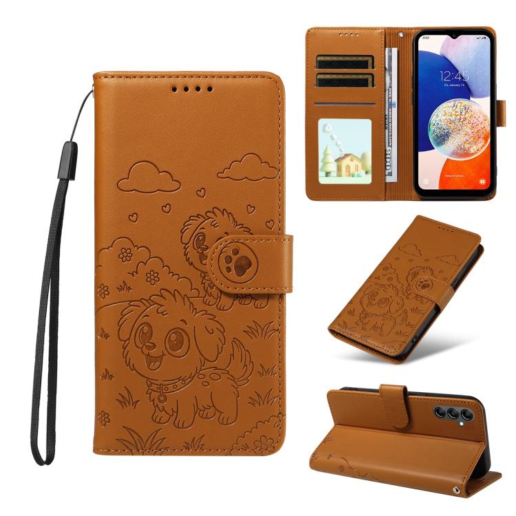 Portafoglio in pelle con protezione RFID e ciondolo a forma di cuore in rilievo con cane., For Galaxy A14 4G / 5G, For Galaxy A34 5G, For Galaxy A54 5G, For Galaxy A13 4G / 5G