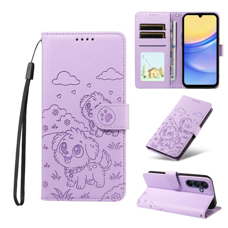 Portafoglio in pelle con protezione RFID e ciondolo a forma di cuore in rilievo con cane., For Galaxy A06 / A07, For Galaxy A56 5G, For Galaxy A36 5G, For Galaxy A15 4G / 5G