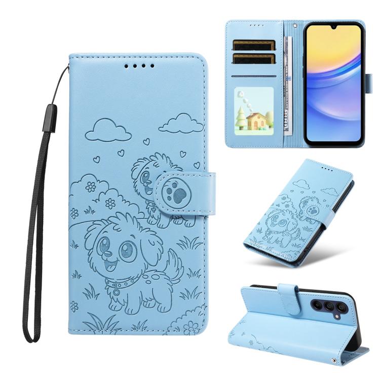 Portafoglio in pelle con protezione RFID e ciondolo a forma di cuore in rilievo con cane., For Galaxy A06 / A07, For Galaxy A56 5G, For Galaxy A36 5G, For Galaxy A15 4G / 5G