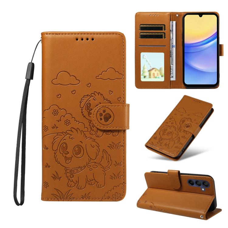 Portafoglio in pelle con protezione RFID e ciondolo a forma di cuore in rilievo con cane., For Galaxy A06 / A07, For Galaxy A56 5G, For Galaxy A36 5G, For Galaxy A15 4G / 5G