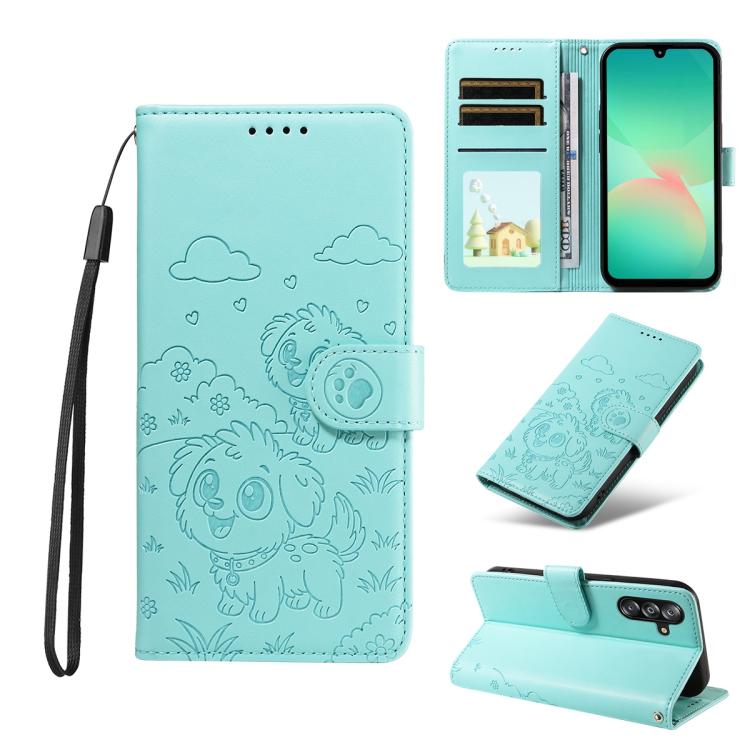 Portafoglio in pelle con protezione RFID e ciondolo a forma di cuore in rilievo con cane., For Galaxy A57 5G, For Galaxy A37 5G, For Galaxy A27 5G, For Galaxy A16 / A26 / A17
