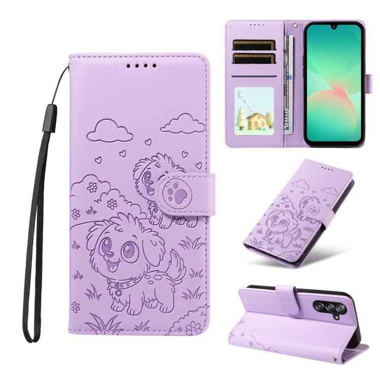 Portafoglio in pelle con protezione RFID e ciondolo a forma di cuore in rilievo con cane., For Galaxy A57 5G, For Galaxy A37 5G, For Galaxy A27 5G, For Galaxy A16 / A26 / A17