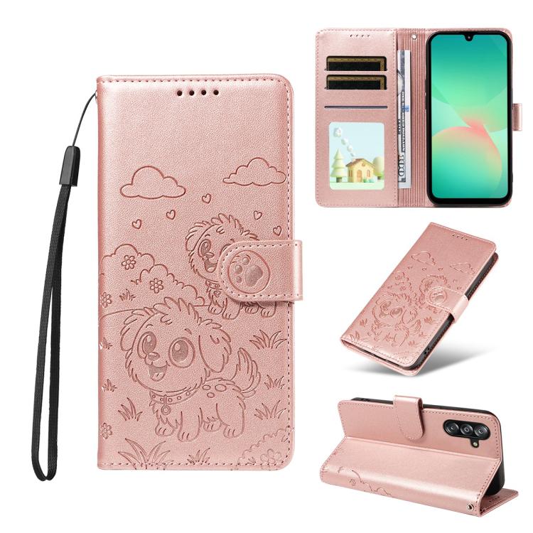 Portafoglio in pelle con protezione RFID e ciondolo a forma di cuore in rilievo con cane., For Galaxy A57 5G, For Galaxy A37 5G, For Galaxy A27 5G, For Galaxy A16 / A26 / A17