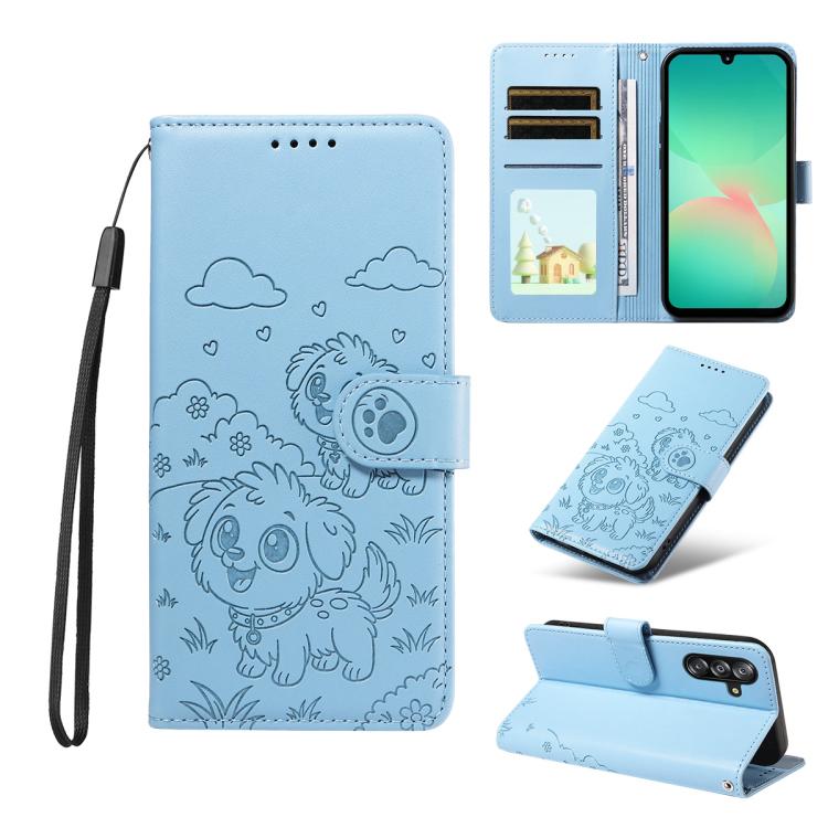 Portafoglio in pelle con protezione RFID e ciondolo a forma di cuore in rilievo con cane., For Galaxy A57 5G, For Galaxy A37 5G, For Galaxy A27 5G, For Galaxy A16 / A26 / A17