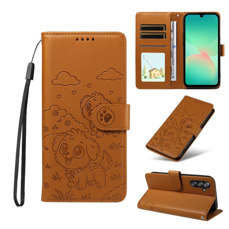Portafoglio in pelle con protezione RFID e ciondolo a forma di cuore in rilievo con cane., For Galaxy A57 5G, For Galaxy A37 5G, For Galaxy A27 5G, For Galaxy A16 / A26 / A17