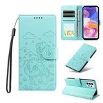 Portafoglio in pelle con protezione RFID e ciondolo a forma di cuore in rilievo con cane., For Galaxy A25 5G Global, For Galaxy A24 4G, For Galaxy A23 4G / 5G, For Galaxy A04e 4G / F04