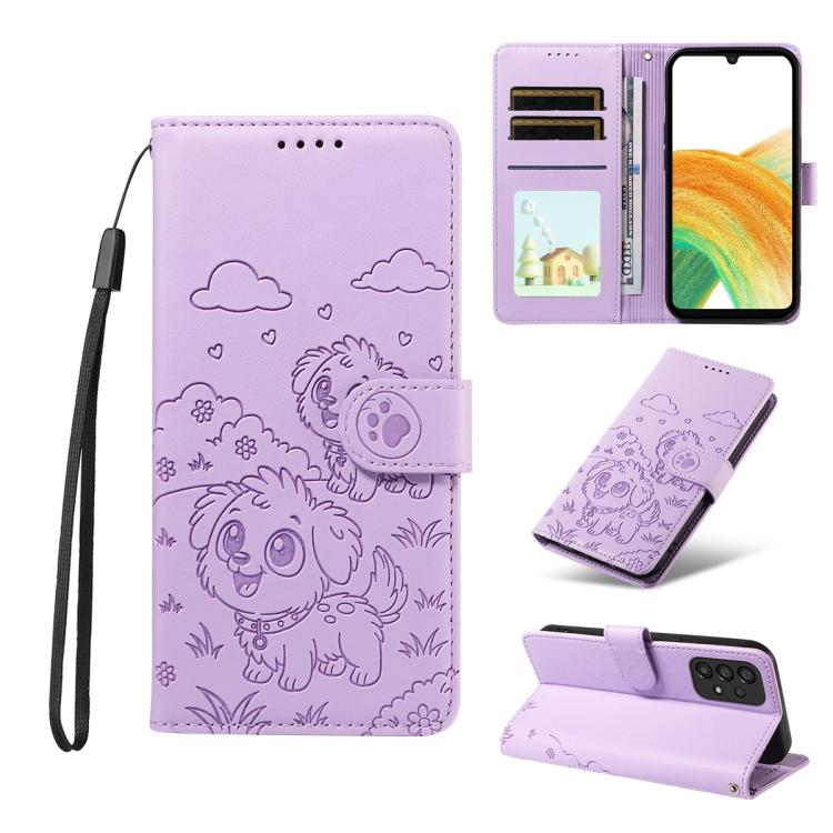 Portafoglio in pelle con protezione RFID e ciondolo a forma di cuore in rilievo con cane., For Galaxy A53 5G, For Galaxy A73 5G, For Galaxy A33 5G
