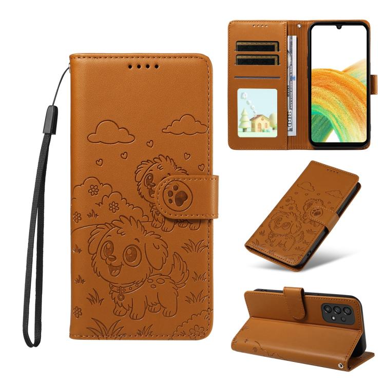 Portafoglio in pelle con protezione RFID e ciondolo a forma di cuore in rilievo con cane., For Galaxy A53 5G, For Galaxy A73 5G, For Galaxy A33 5G
