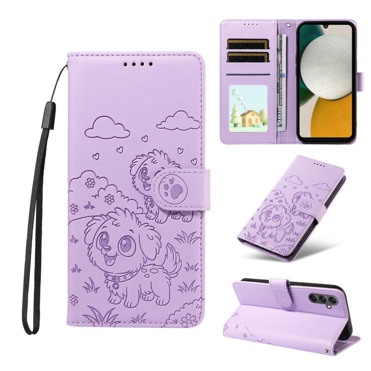 Portafoglio in pelle con protezione RFID e ciondolo a forma di cuore in rilievo con cane., For Galaxy A14 4G / 5G, For Galaxy A34 5G, For Galaxy A54 5G, For Galaxy A13 4G / 5G