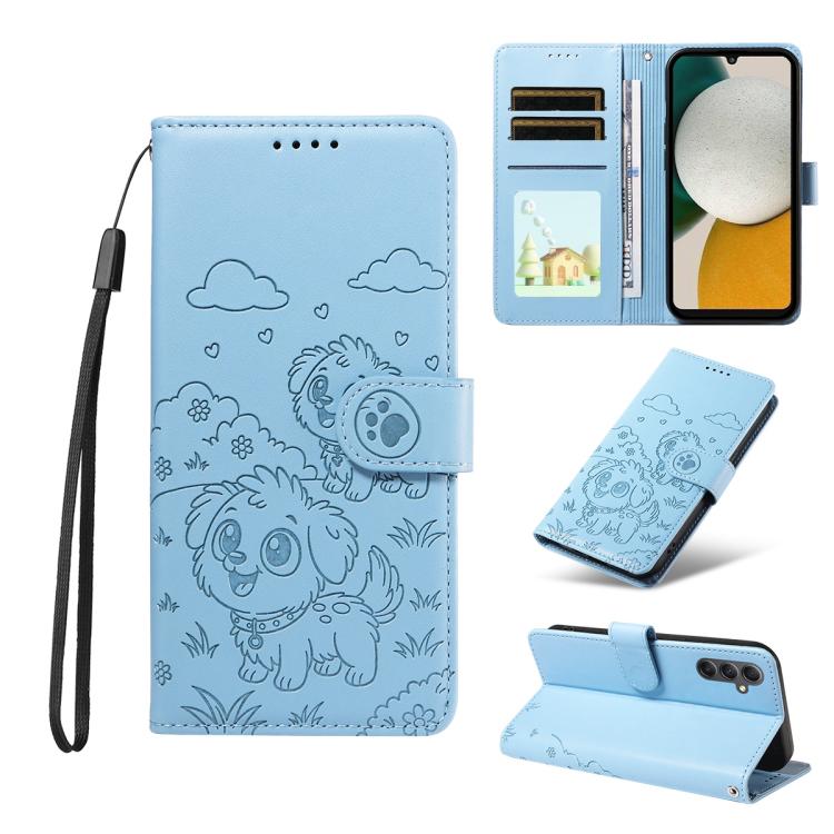 Portafoglio in pelle con protezione RFID e ciondolo a forma di cuore in rilievo con cane., For Galaxy A14 4G / 5G, For Galaxy A34 5G, For Galaxy A54 5G, For Galaxy A13 4G / 5G