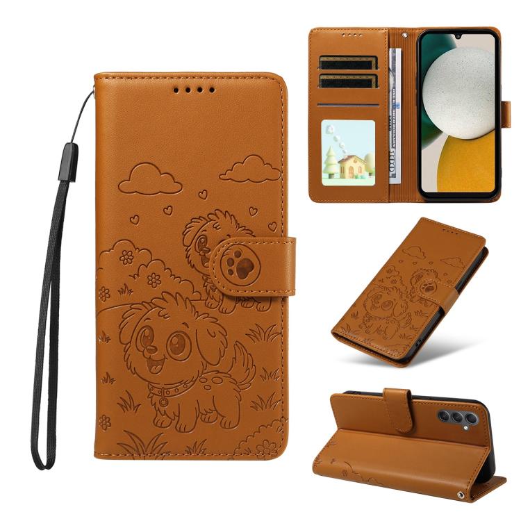 Portafoglio in pelle con protezione RFID e ciondolo a forma di cuore in rilievo con cane., For Galaxy A14 4G / 5G, For Galaxy A34 5G, For Galaxy A54 5G, For Galaxy A13 4G / 5G