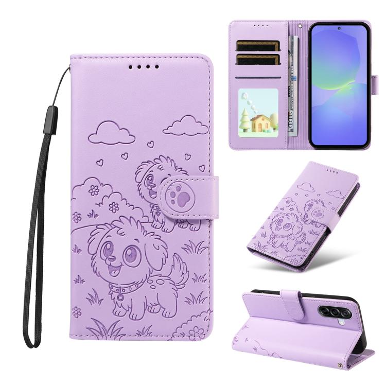 Portafoglio in pelle con protezione RFID e ciondolo a forma di cuore in rilievo con cane., For Galaxy A06 / A07, For Galaxy A56 5G, For Galaxy A36 5G, For Galaxy A15 4G / 5G
