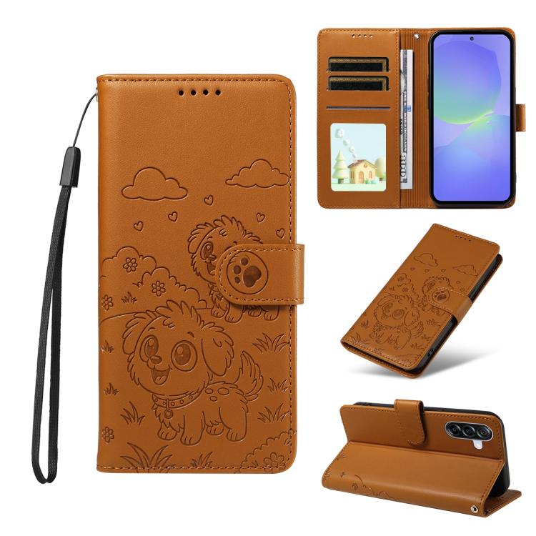 Portafoglio in pelle con protezione RFID e ciondolo a forma di cuore in rilievo con cane., For Galaxy A06 / A07, For Galaxy A56 5G, For Galaxy A36 5G, For Galaxy A15 4G / 5G