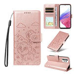 Portafoglio in pelle con protezione RFID e ciondolo a forma di cuore in rilievo con cane., For Galaxy A53 5G, For Galaxy A73 5G, For Galaxy A33 5G