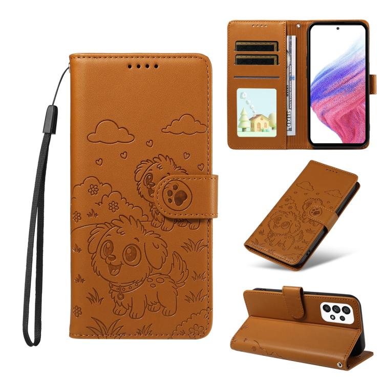 Portafoglio in pelle con protezione RFID e ciondolo a forma di cuore in rilievo con cane., For Galaxy A53 5G, For Galaxy A73 5G, For Galaxy A33 5G