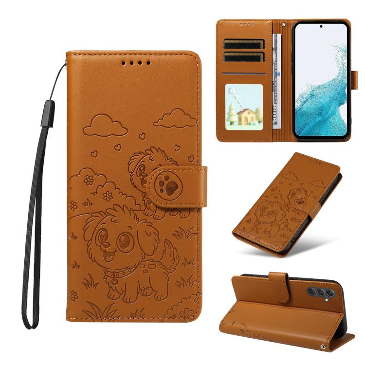Portafoglio in pelle con protezione RFID e ciondolo a forma di cuore in rilievo con cane., For Galaxy A14 4G / 5G, For Galaxy A34 5G, For Galaxy A54 5G, For Galaxy A13 4G / 5G