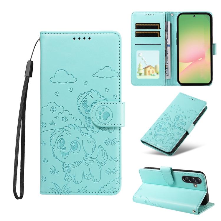 Portafoglio in pelle con protezione RFID e ciondolo a forma di cuore in rilievo con cane., For Galaxy A06 / A07, For Galaxy A56 5G, For Galaxy A36 5G, For Galaxy A15 4G / 5G