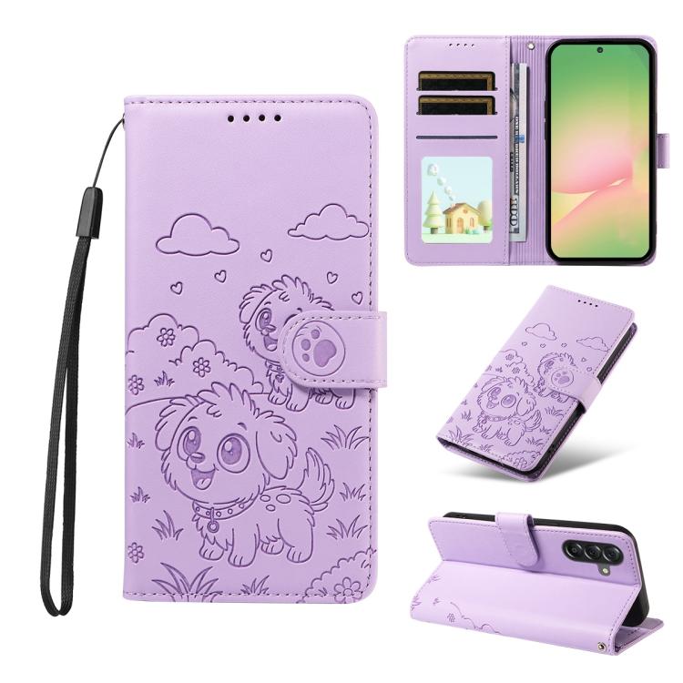 Portafoglio in pelle con protezione RFID e ciondolo a forma di cuore in rilievo con cane., For Galaxy A06 / A07, For Galaxy A56 5G, For Galaxy A36 5G, For Galaxy A15 4G / 5G