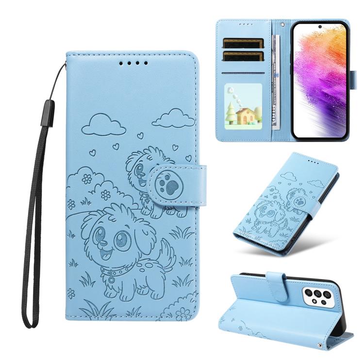 Portafoglio in pelle con protezione RFID e ciondolo a forma di cuore in rilievo con cane., For Galaxy A53 5G, For Galaxy A73 5G, For Galaxy A33 5G