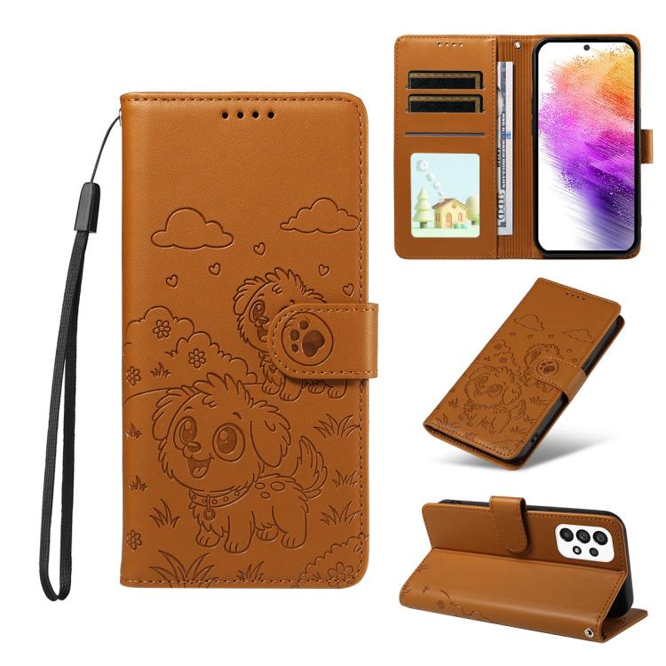 Portafoglio in pelle con protezione RFID e ciondolo a forma di cuore in rilievo con cane., For Galaxy A53 5G, For Galaxy A73 5G, For Galaxy A33 5G