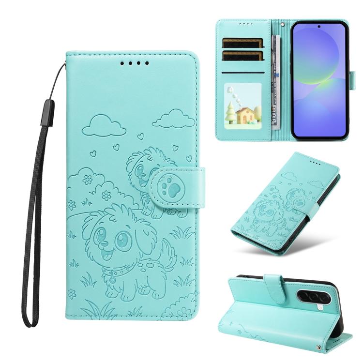 Portafoglio in pelle con protezione RFID e ciondolo a forma di cuore in rilievo con cane., For Galaxy A57 5G, For Galaxy A37 5G, For Galaxy A27 5G, For Galaxy A16 / A26 / A17