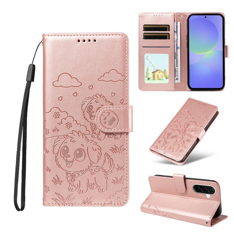 Portafoglio in pelle con protezione RFID e ciondolo a forma di cuore in rilievo con cane., For Galaxy A57 5G, For Galaxy A37 5G, For Galaxy A27 5G, For Galaxy A16 / A26 / A17