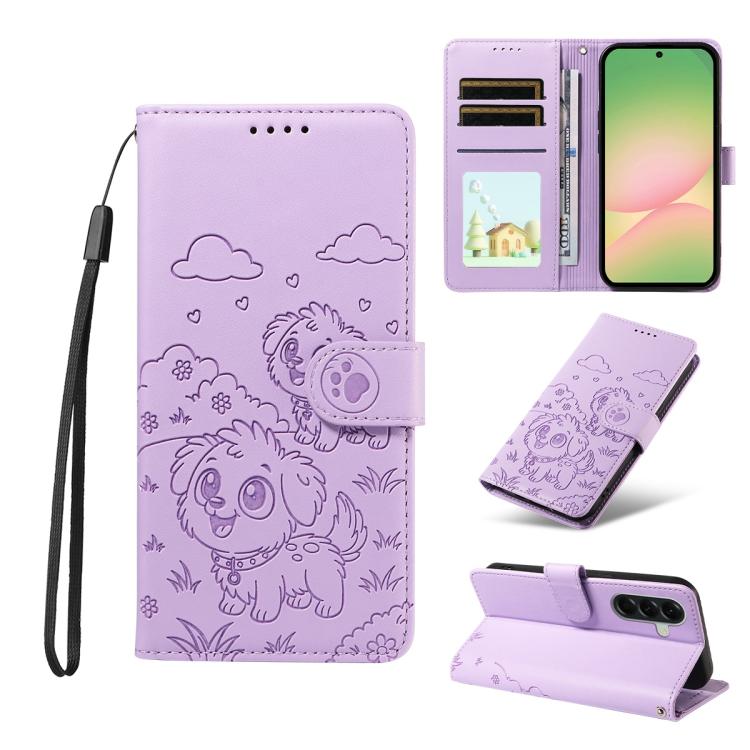 Portafoglio in pelle con protezione RFID e ciondolo a forma di cuore in rilievo con cane., For Galaxy A57 5G, For Galaxy A37 5G, For Galaxy A27 5G, For Galaxy A16 / A26 / A17
