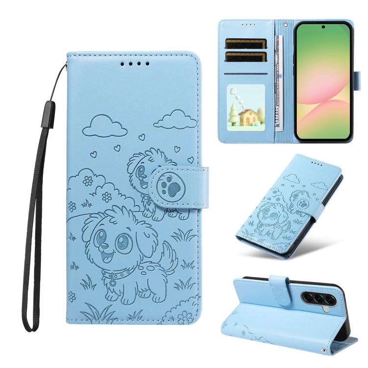 Portafoglio in pelle con protezione RFID e ciondolo a forma di cuore in rilievo con cane., For Galaxy A57 5G, For Galaxy A37 5G, For Galaxy A27 5G, For Galaxy A16 / A26 / A17