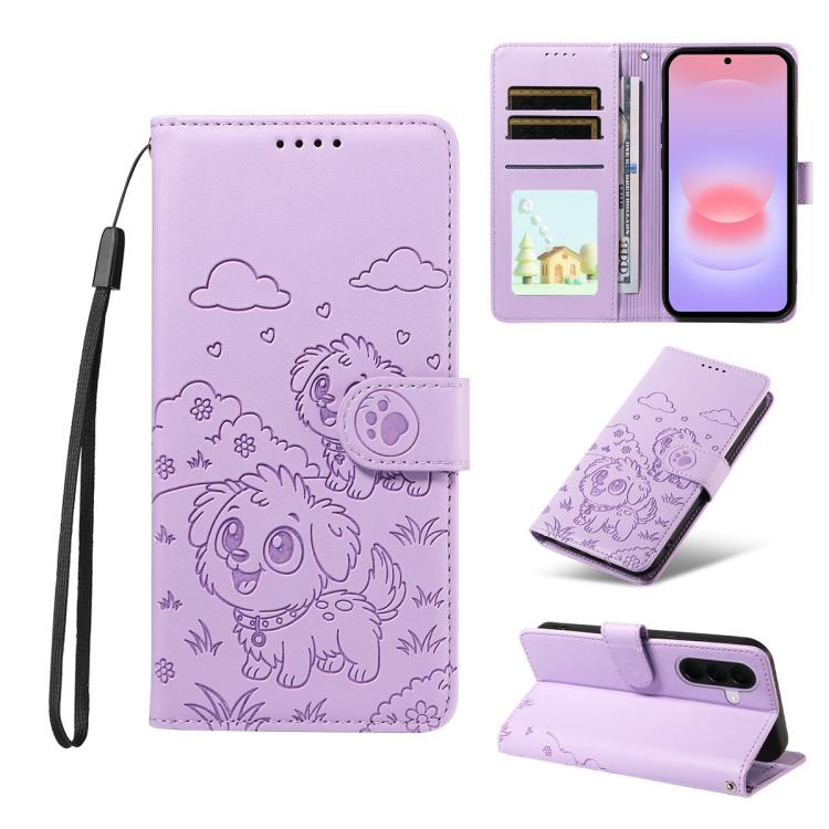 Portafoglio in pelle con protezione RFID e ciondolo a forma di cuore in rilievo con cane., For Galaxy A57 5G, For Galaxy A37 5G, For Galaxy A27 5G, For Galaxy A16 / A26 / A17