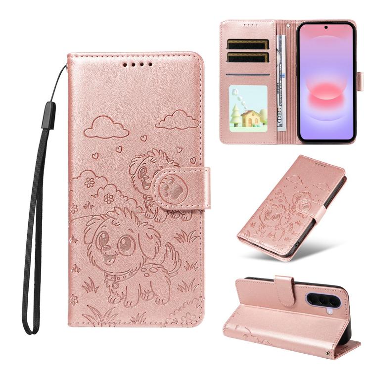 Portafoglio in pelle con protezione RFID e ciondolo a forma di cuore in rilievo con cane., For Galaxy A57 5G, For Galaxy A37 5G, For Galaxy A27 5G, For Galaxy A16 / A26 / A17