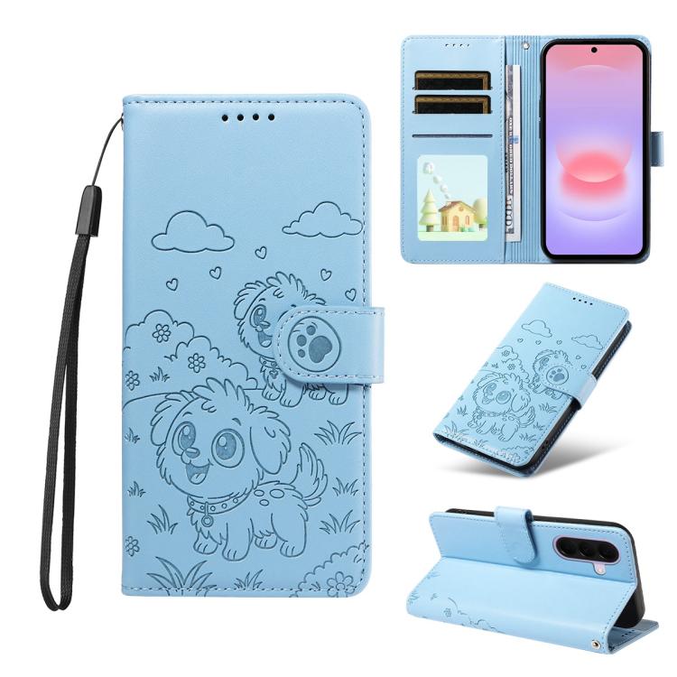 Portafoglio in pelle con protezione RFID e ciondolo a forma di cuore in rilievo con cane., For Galaxy A57 5G, For Galaxy A37 5G, For Galaxy A27 5G, For Galaxy A16 / A26 / A17